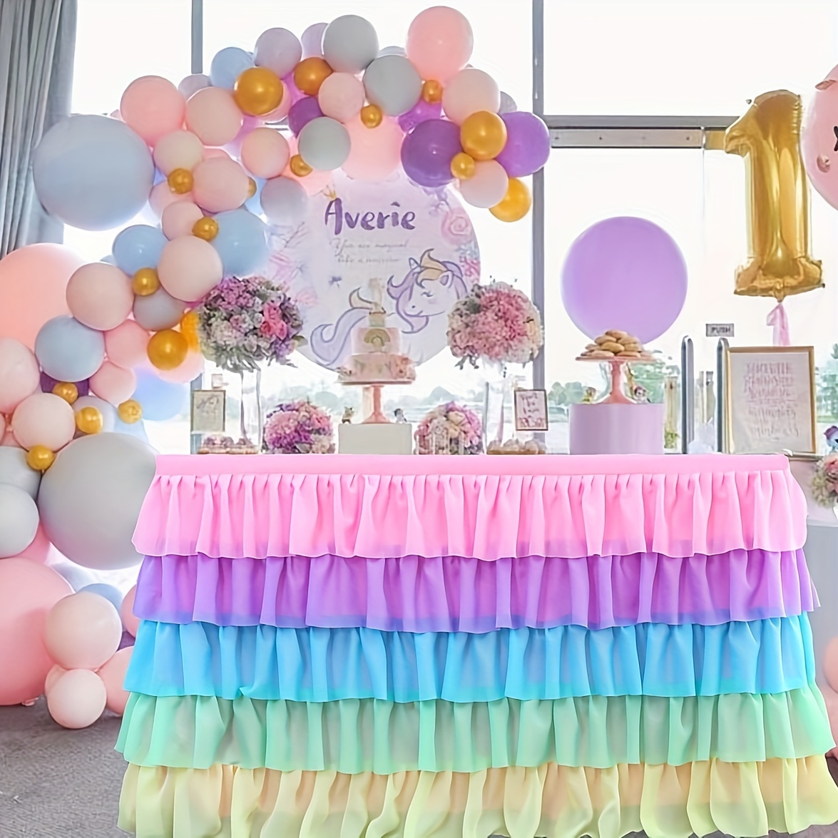 Rainbow Table Skirt 5 Tier Color Tablecloth Princess Table