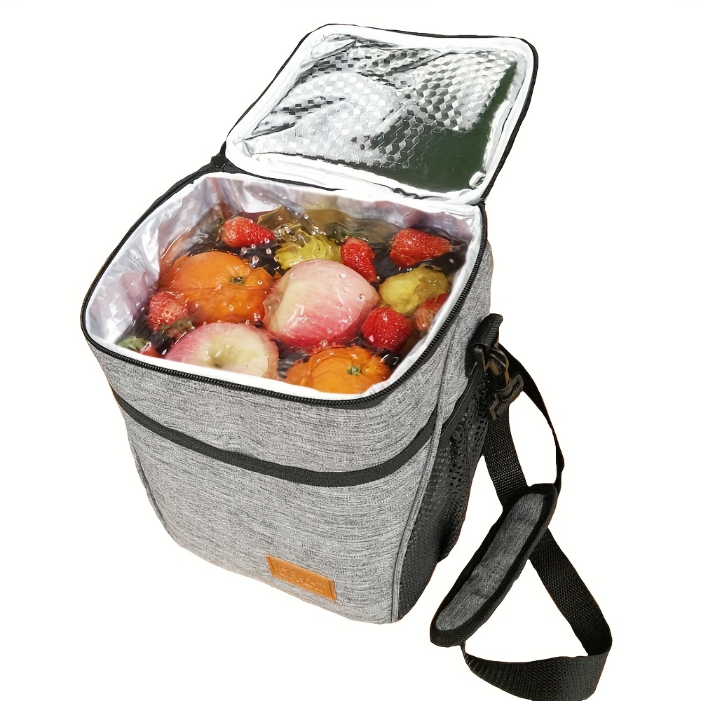 1pc Insulated Lunch Bag - Large Grey Tote With 2 Compartments, Shoulder  Strap, And Leakproof Design - Reusable Thermal Lunch Box For Men, Women,  And A