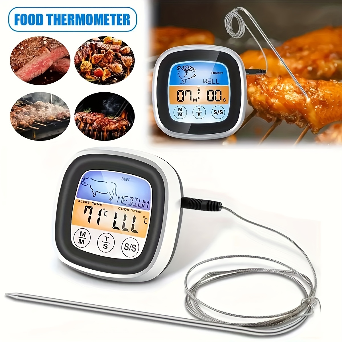 Thermomètre de barbecue écran couleur touch nourriture viande eau