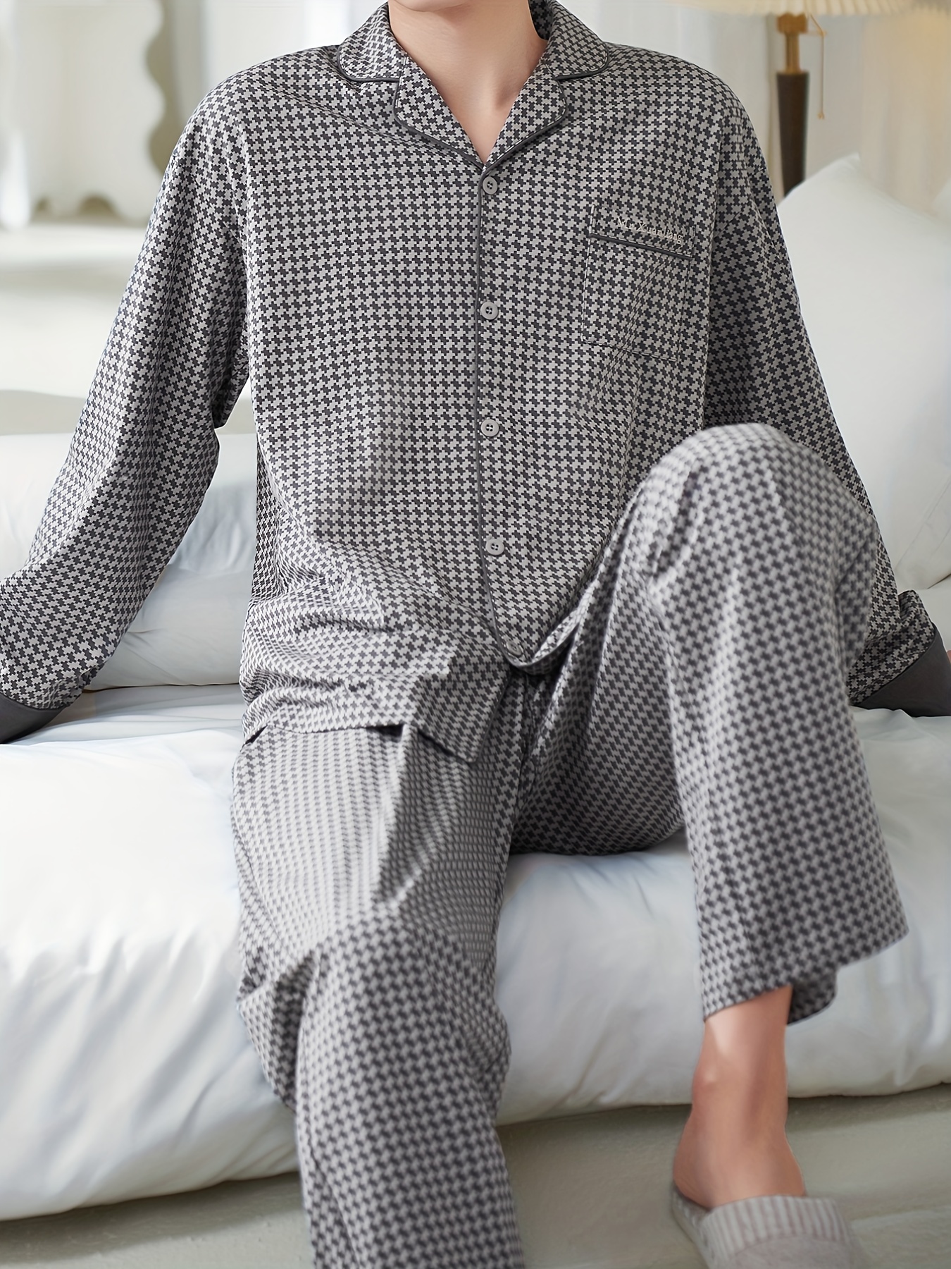 Combinaison Pyjama Homme Coton Sous-Vêtements Thermique Serré Long