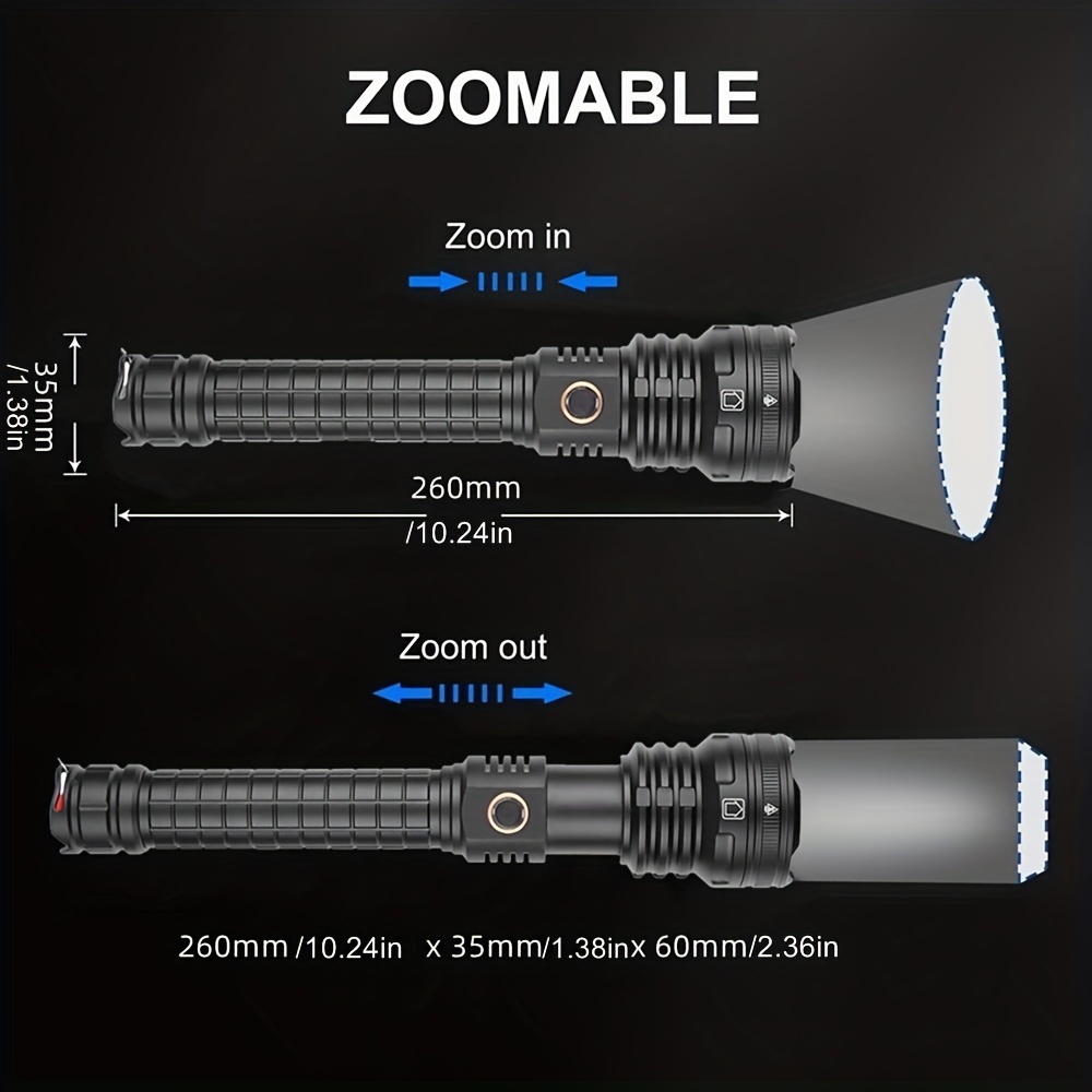 led Flashlight 5000 lumens Most Powerful 26650 Battery Power Output USB  Rechargeable Torch XHP70 Hunting Waterproof Zoomable Best Flashlight for