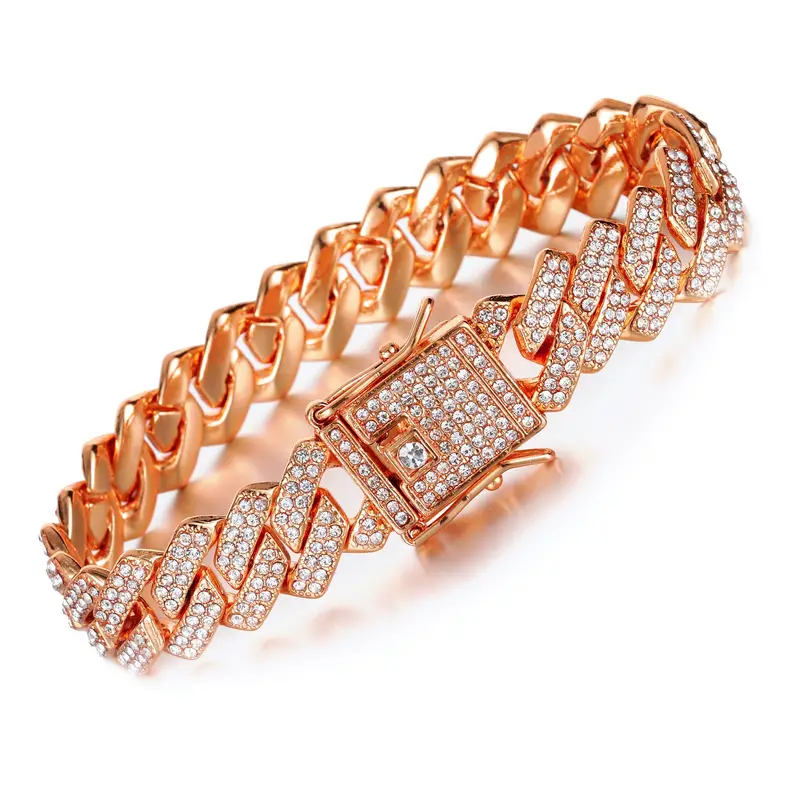 1pc faux diamonds inlaid bling cuban chain bracelet rhinestone zircon bracelets for men women casual wedding holiday jewelry details 9
