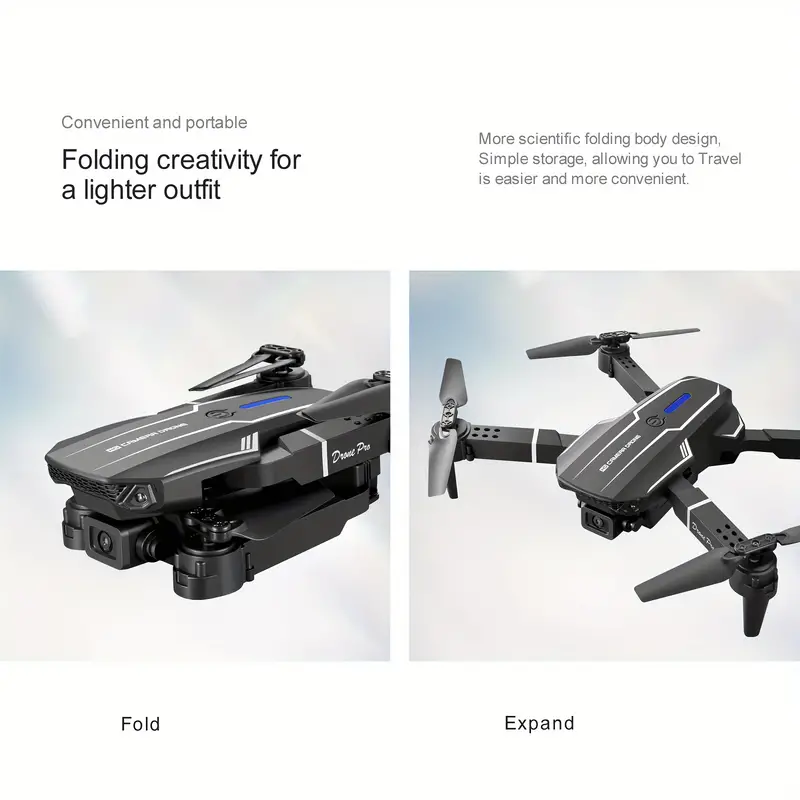 E88 Drone Quadcopter, Dual Camera Height Hold, Gesture Photography, LED Light, One Button Lifting, Tumbling, Gear Adjustment, Bonus Storage Bag Included, Christmas Gift, Birthday Gift, Toy Remote Control Aircraft details 6