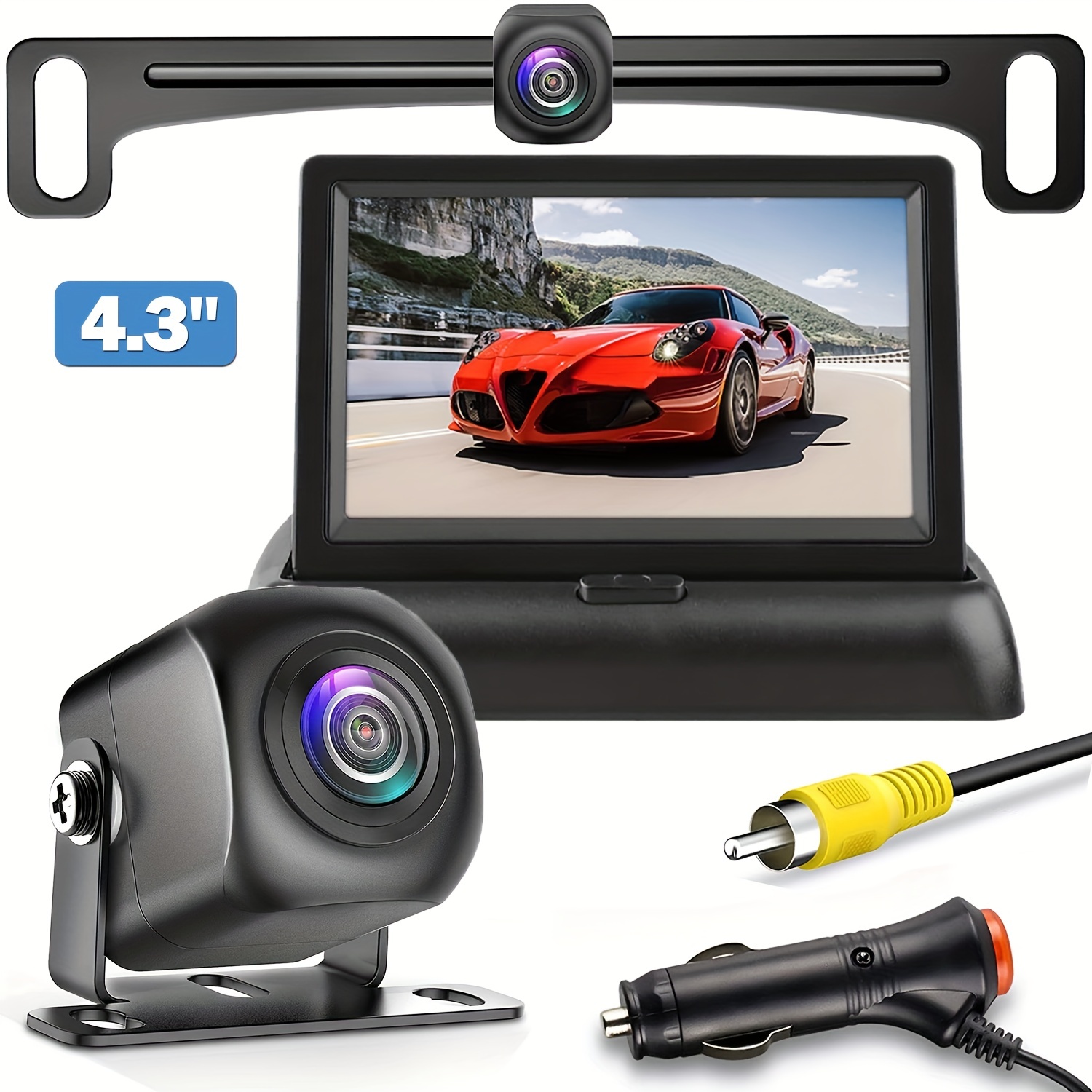 Lcd Monitor With Rear View Reverse Camera System Folding Console Display  Screen Led Night Vision Parking Backup Camera Kit For Universal Cars Temu