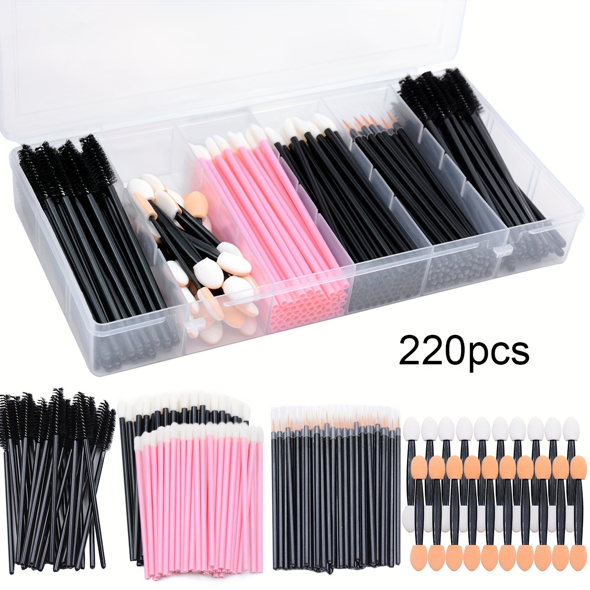 220pcs Professional Makeup Brush Set With Organizer Case - Hypoallergenic, Includes Eyebrow, Eyelash & Lip Brushes, Mascara Wands, Disposable For Types - Beauty Needs, Makeup Accessories