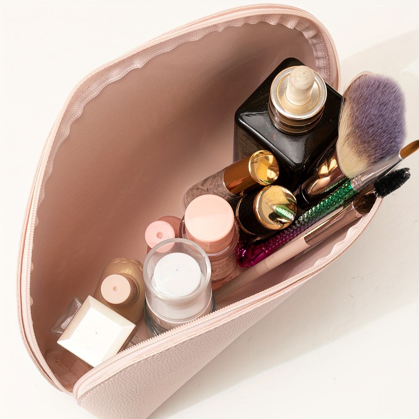 pink high quality large capacity makeup bag portable half Temu