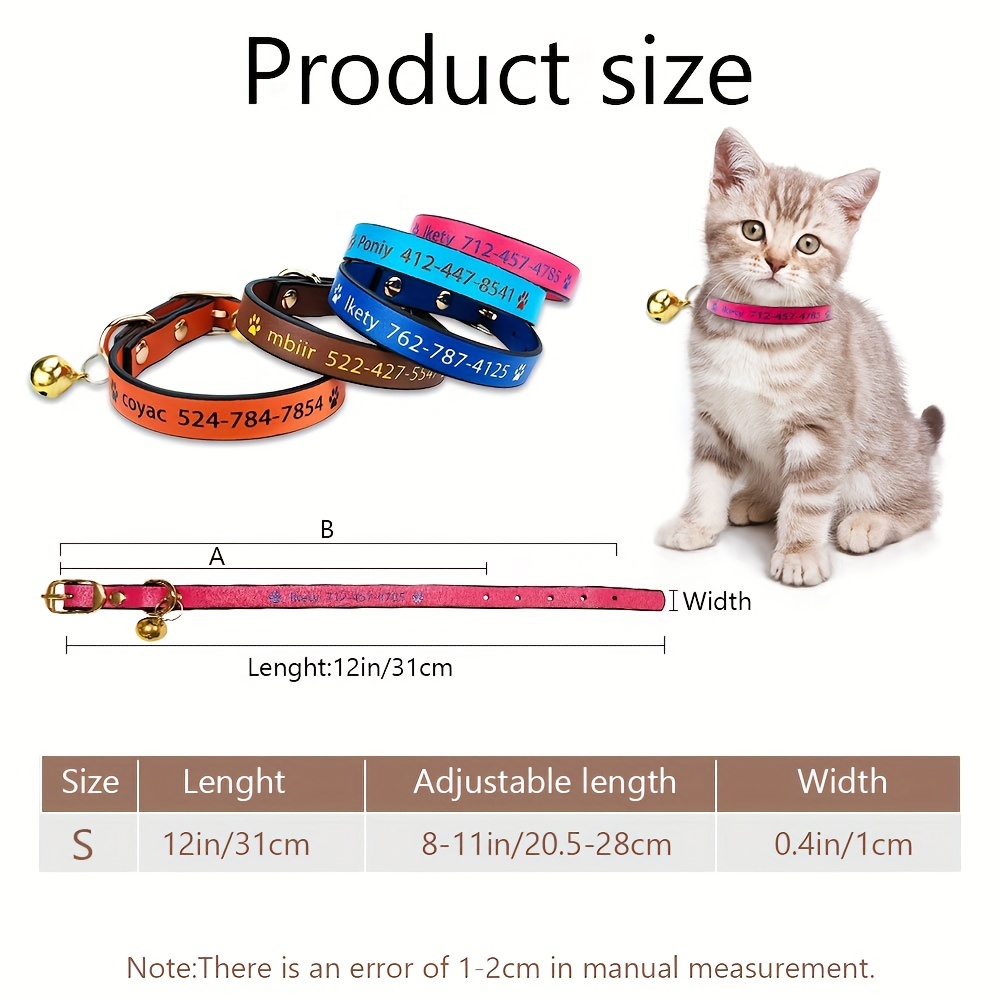 Custom Leather Cat Collar With Bell,uv Print Cat Name And Phone Number,  Suit Boy And Girl Cat - Temu New Zealand