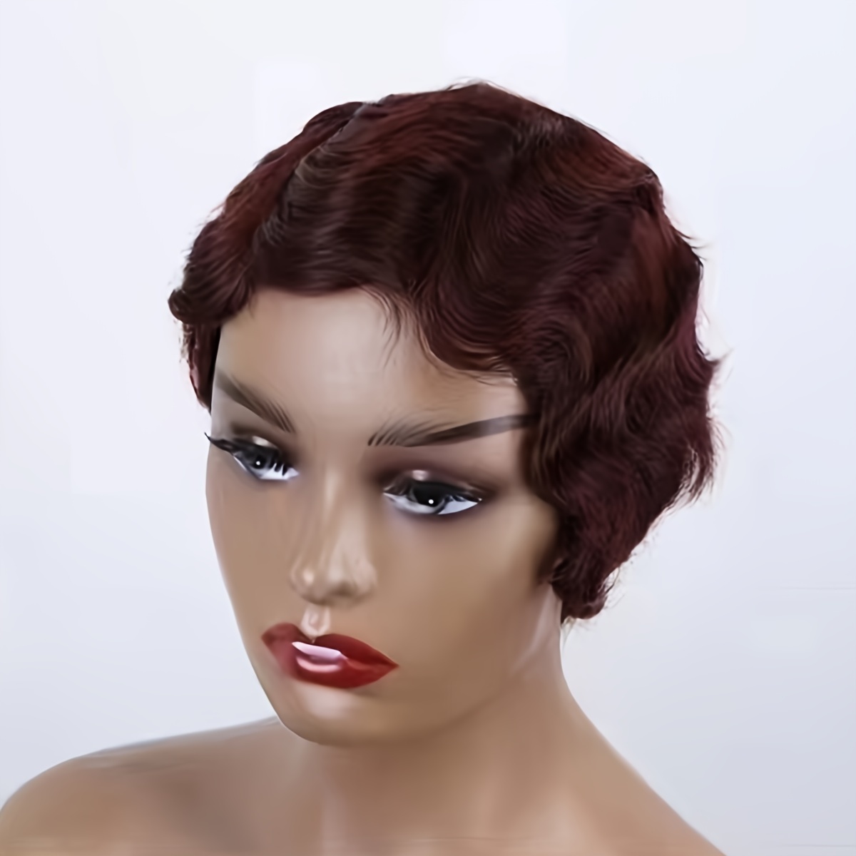 100 Human Hair Wig Finger Wave Wig Short Curly Wig Bangs Temu