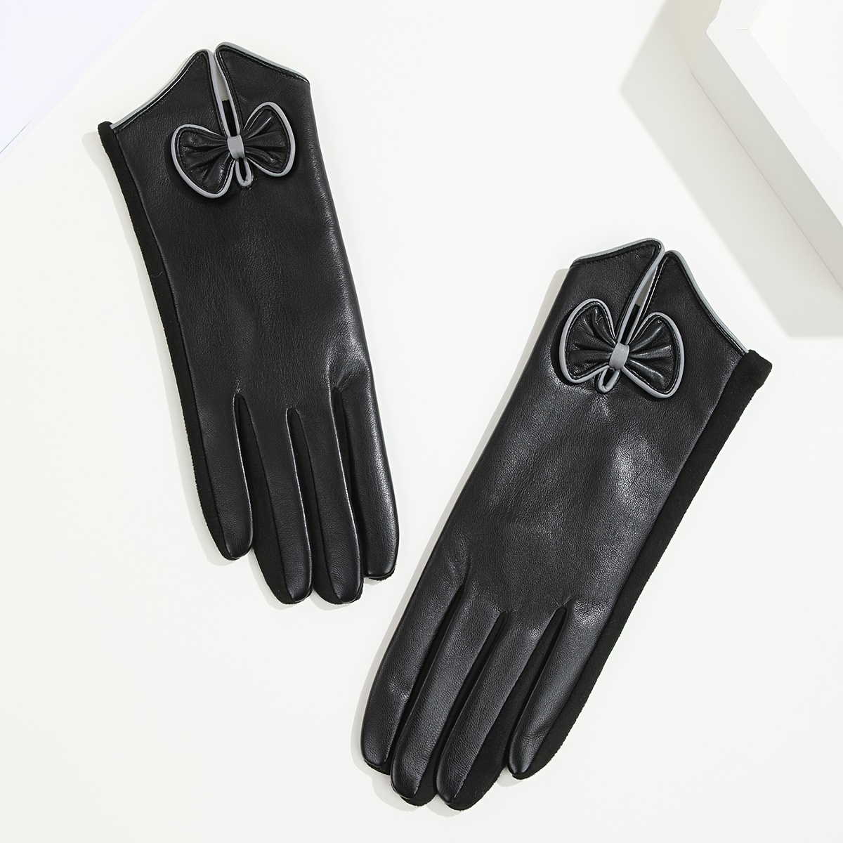 Pu Leather Swallowtail Gloves Black Womens Driving Gloves Vintage