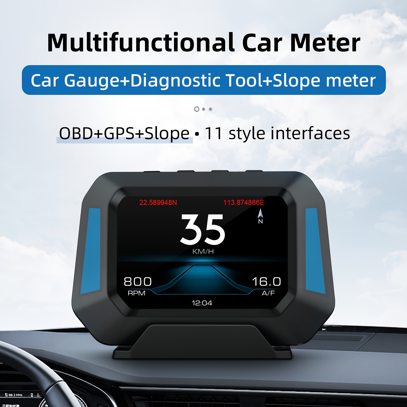 Car HUD Multi-Function Dashboard Head Up Display OBD2+GPS Smart Speedometer  Auto Gauge Alarm System Turbo Boost