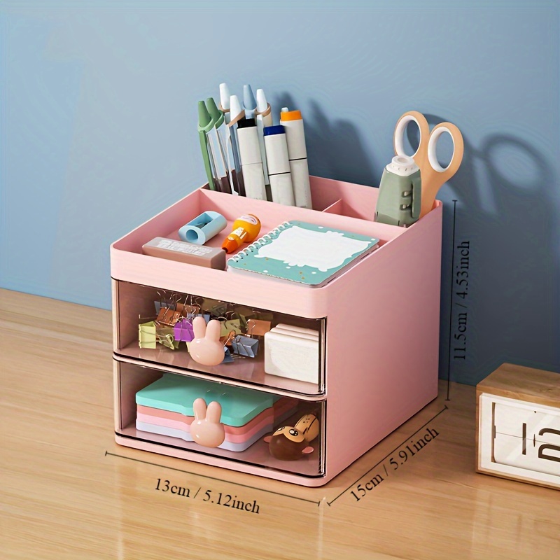 Cute Desk Organizer Drawer Kawaii Plastic Stationery Organizer Transparent Storage  Box Container Pen Holder For Home School - AliExpress