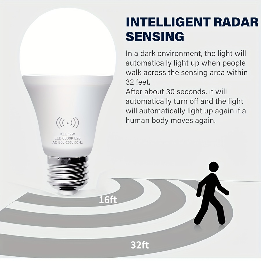 Bombillas LED con sensor de movimiento de radar, bombilla activada por  radar del atardecer al amanecer, 9 W, 5000 K, luz diurna blanca A19, base  E26
