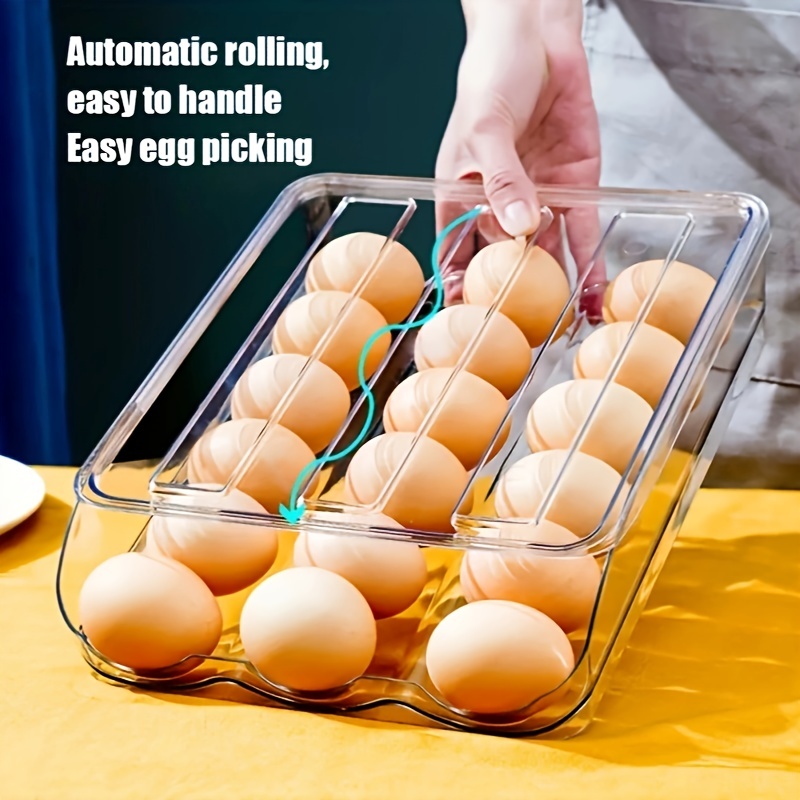 Egg Storage Box Large Capacity Egg Container Refrigerator 3 Layer Stackable  Egg Tray Automatic Rolling Egg Box for Kitchen
