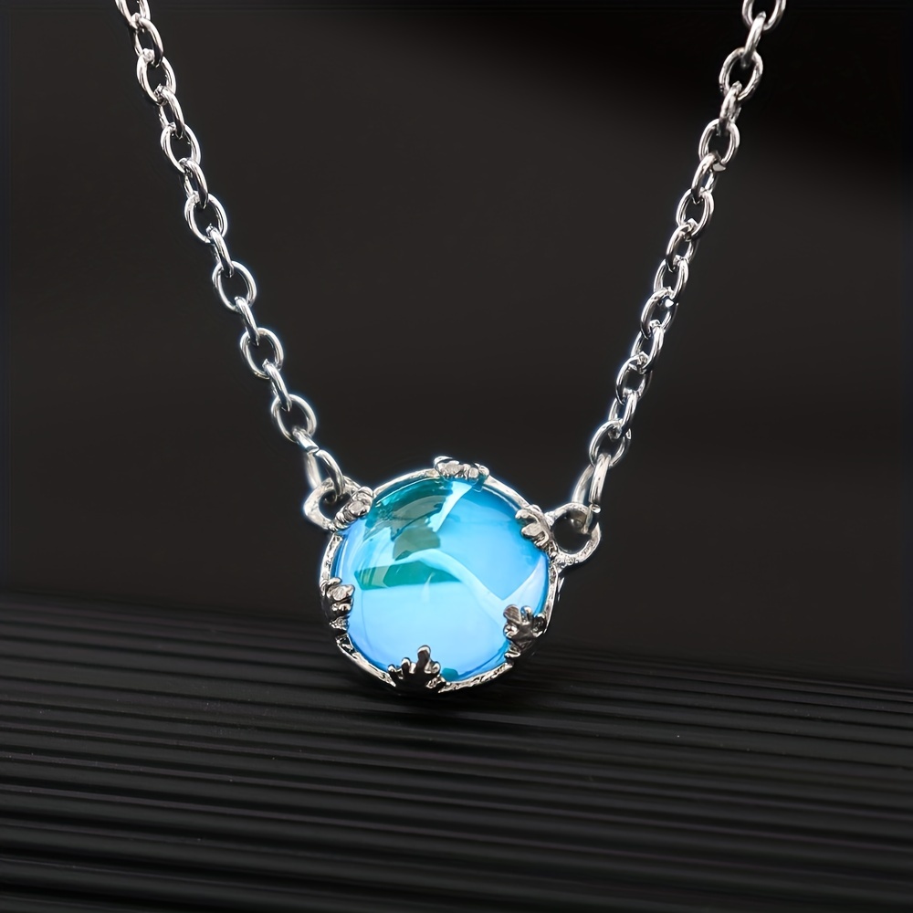 Blue Gradient Round Moonstone Pendant Necklace For Women - Temu