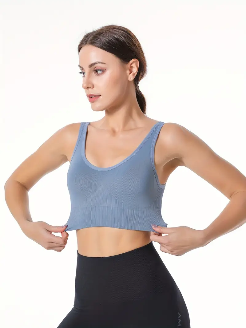 Solid Ribbed Sport Bra Comfy Breathable Adjustable Intimates