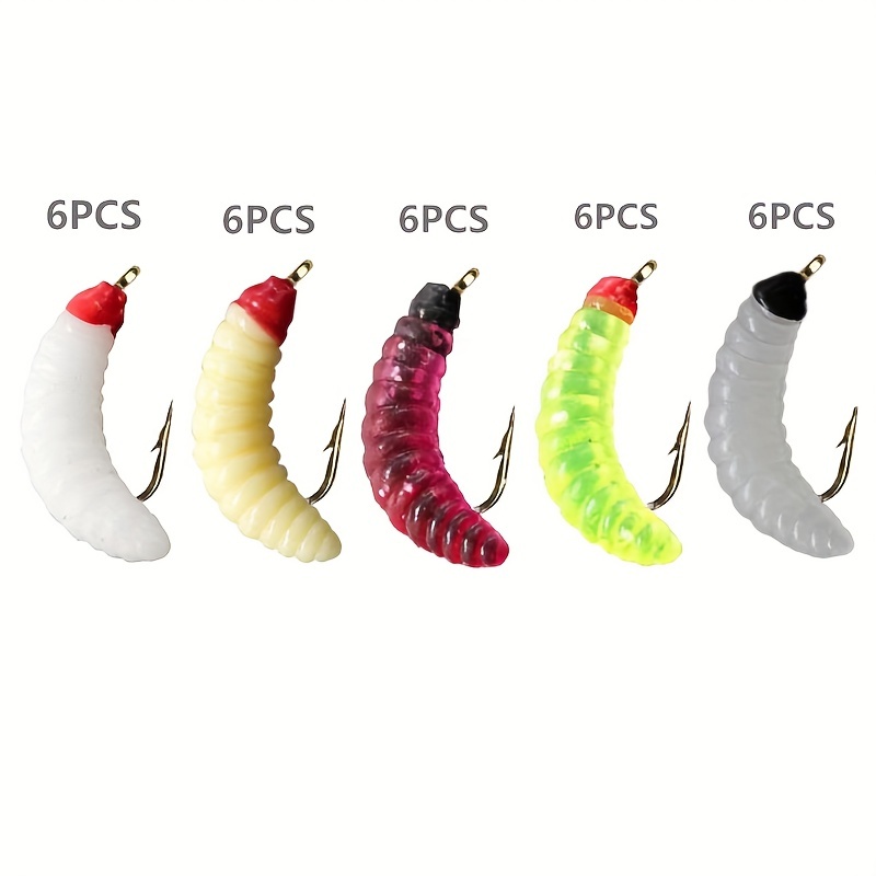 1pc 30pcs/box Artificial Maggot Fly Fishing Bait, Simulation Wet Trout Worm  Bait Hook, Fishing Tackle