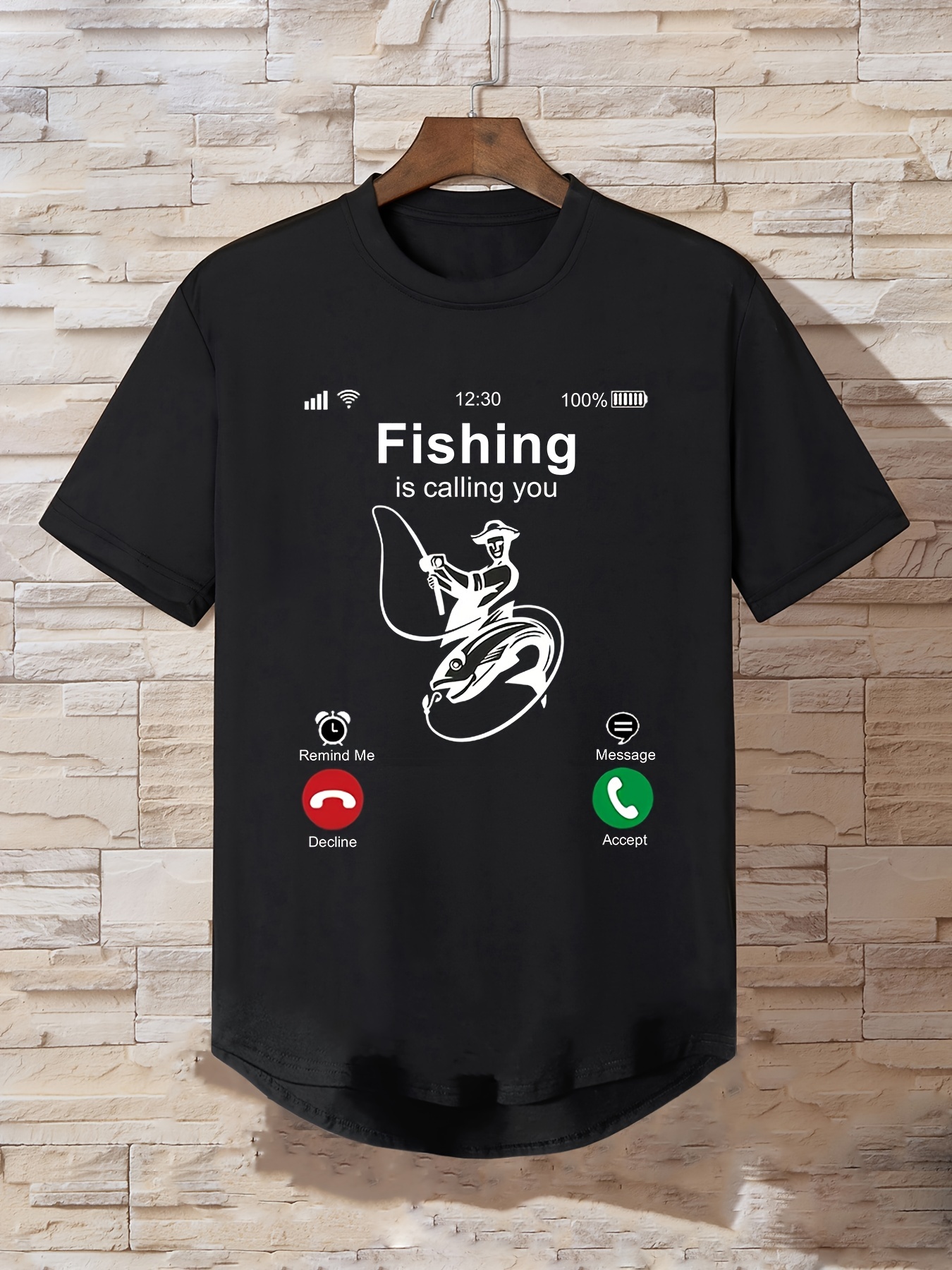 Plus Size Men's fishing Is Calling You Casual Round Neck - Temu