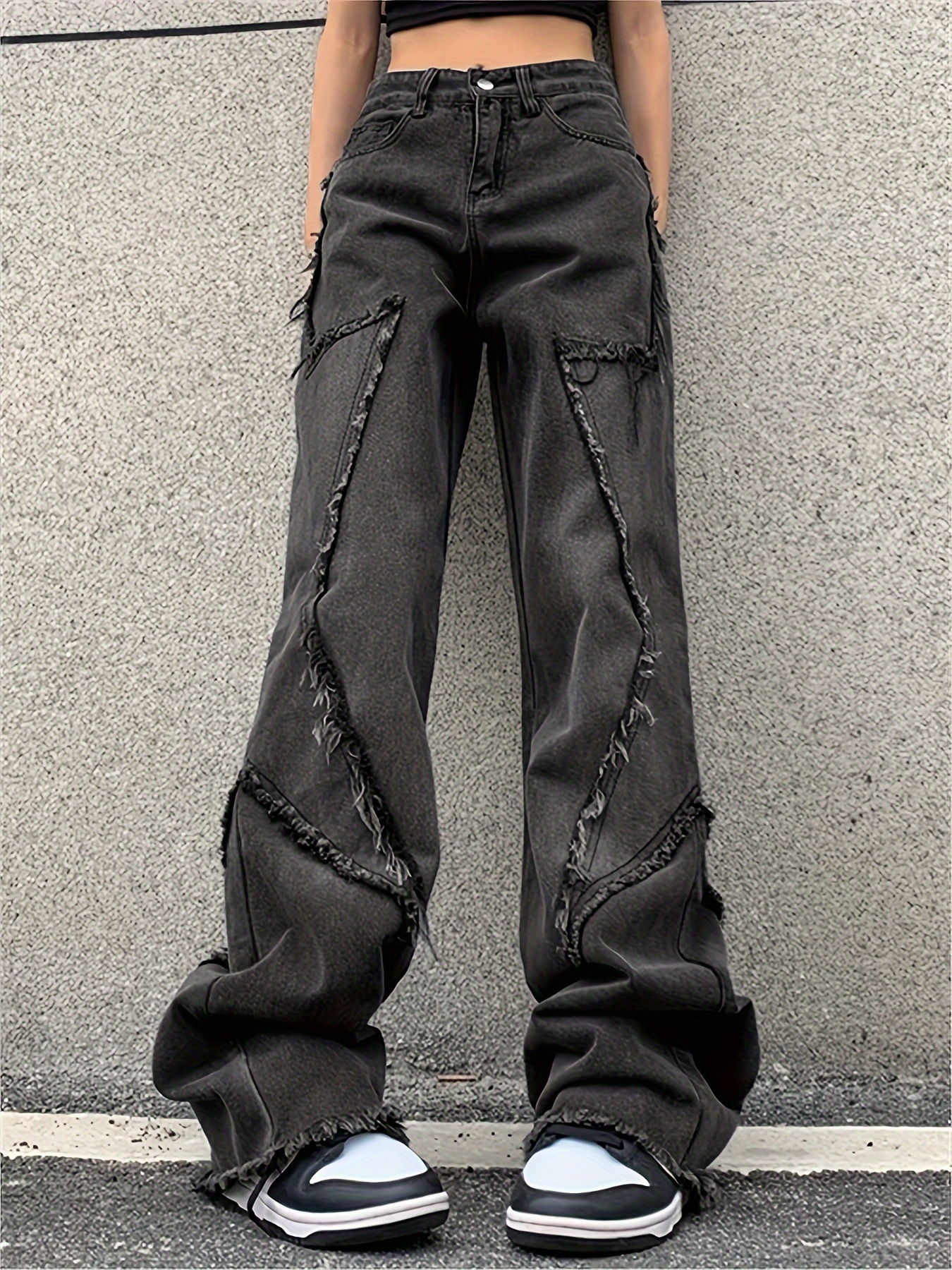 Washed Baggy Wide Leg Jeans in Black