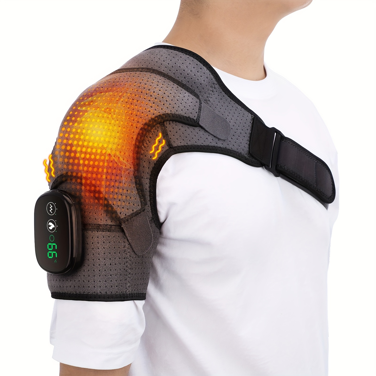 Heated Shoulder Wrap Brace,Portable Electric 3 Heating Setting Wireless Pad  Strap, Relax Muscle Pain Relief Shoulder Compression Sleeve