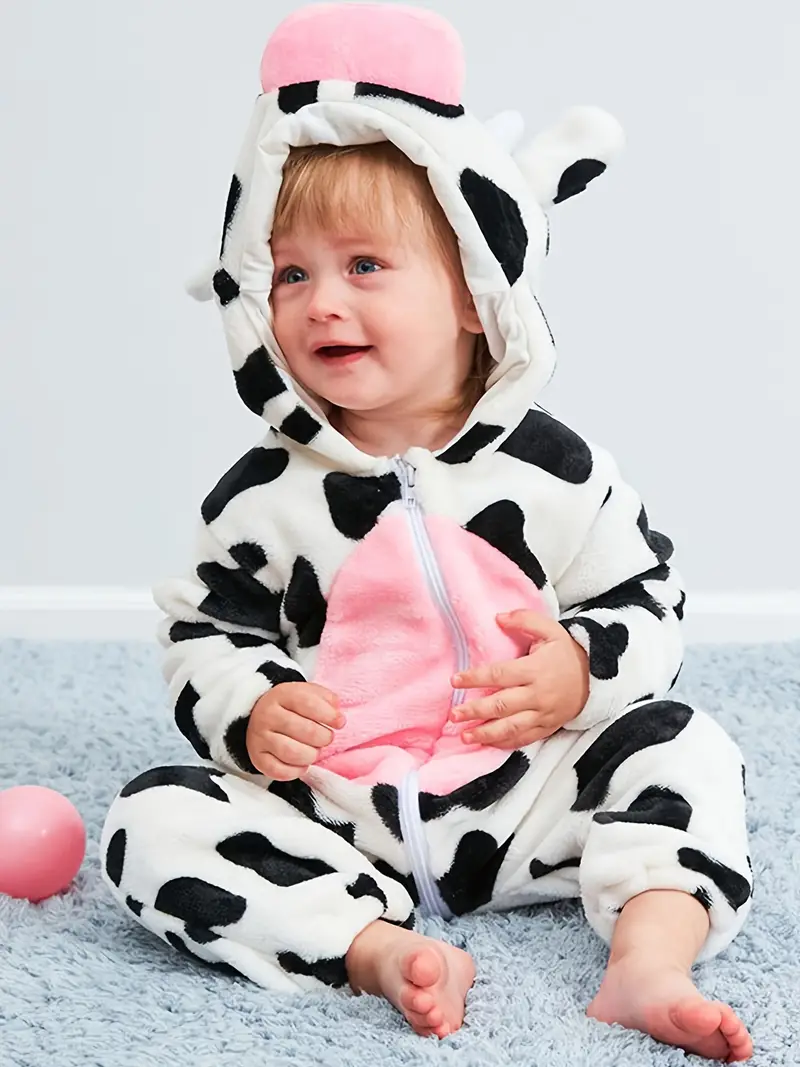 Pyjama à capuche bébé garçon mignon vache doux chaud flanelle