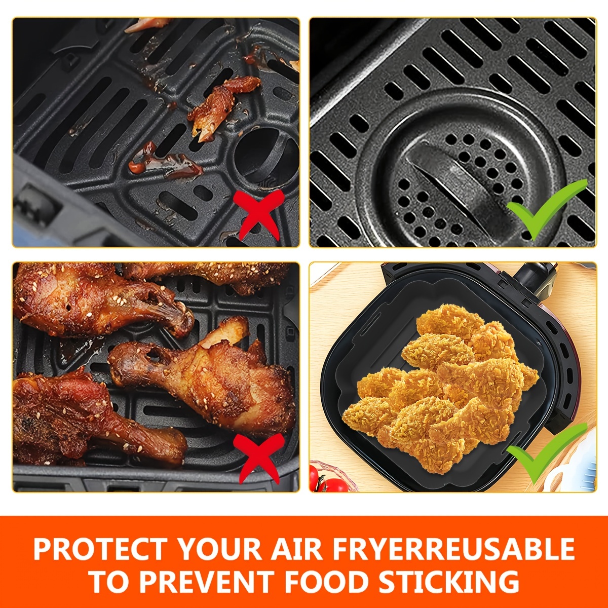 Reusable Silicone Air Fryer Pot With Heat-resistant Handle And Liner -  Square Baking Tray For Oven, Microwave, And Air Fryer - Non-stick Basket  For Healthier Cooking - Temu