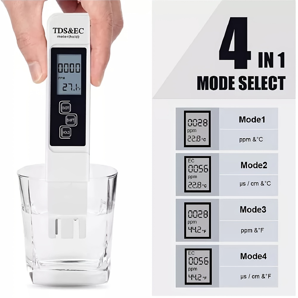 Insten - TDS Meter Digital Water Tester for Drinking Water, 3-in-1 TDS,  0-9999ppm, Temperature and EC Meter with Carrying Case, Blue 