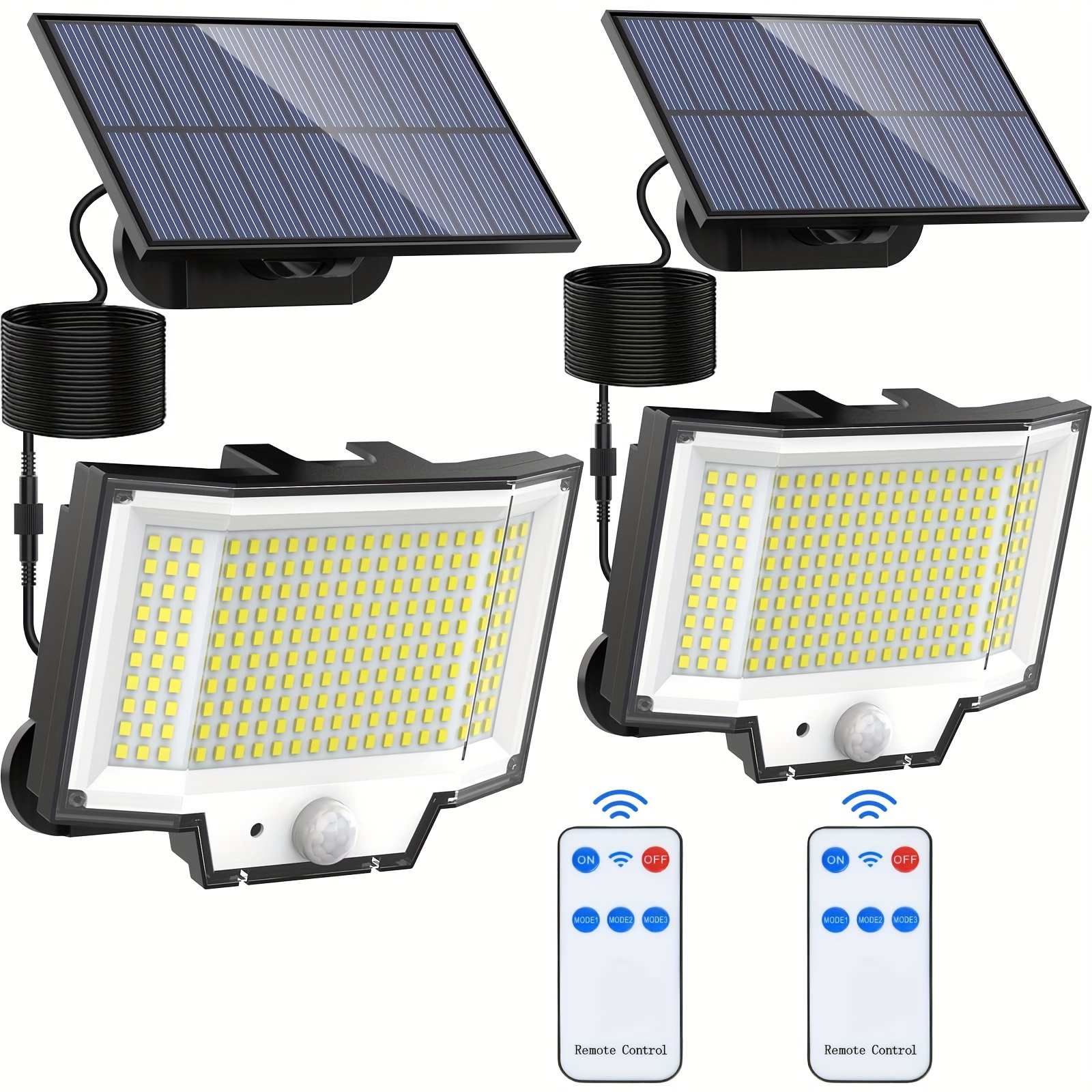

1/2 Packs Solar Motion Sensor Lights Outdoor With 200 Bright Led, Remote Control, Individual Panels, 16.4 Ft Cable, Dusk To Dawn Lighting, Safe Solar Flood Lights For Outdoor Porch Yard Shed Wall