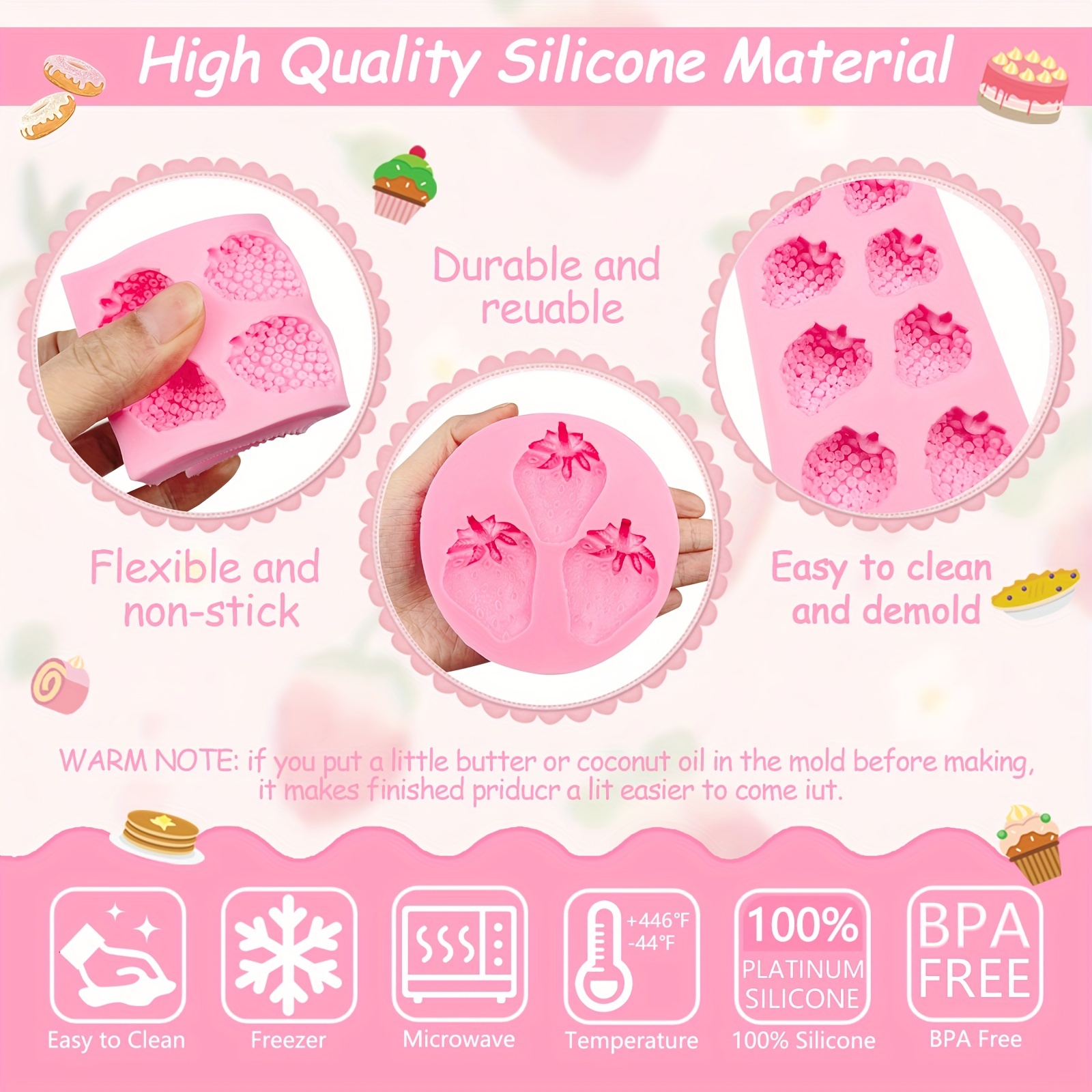 1pc, Strawberry Cake Decorating Silicone Mold, Mini Chocolate Candy Fondant  Mold 8 Cavities, Suitable For Kitchen Baking, DIY Cookies, Butter, Mousse