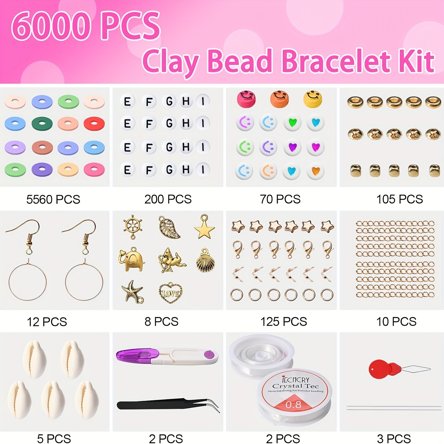 Kit de fabrication de 6000 perles d'argile rondes et plates de 6