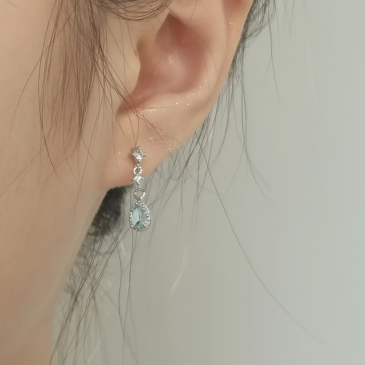 

Tiny Delicate Blue Zircon Water Drop Pendant Stud Earrings Copper Silver Plated Jewelry Elegant Vintage Style Delicate Female Gift