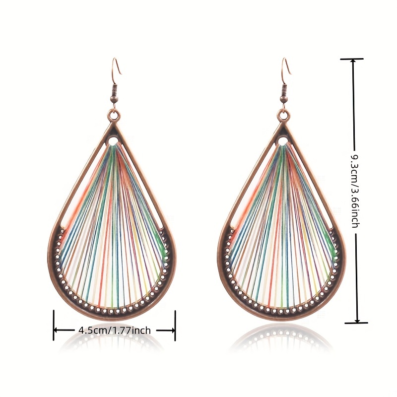 Handmade Ethnic Bohemian Style Dangle Earrings With Golden Silk Thread Hollow Design Unique Female Ear Ornaments