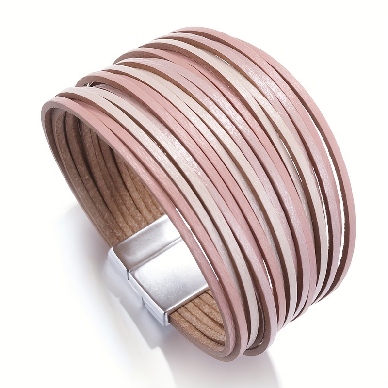 TEMU Pulseras artificiales bohemias color para , de moda para damas, tiras delgadas, pulsera envolvente ancha multicapa, regalo de joyería femenina