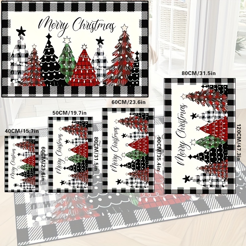 Christmas Tree Forest Black And White Buffalo Grid Door Mat