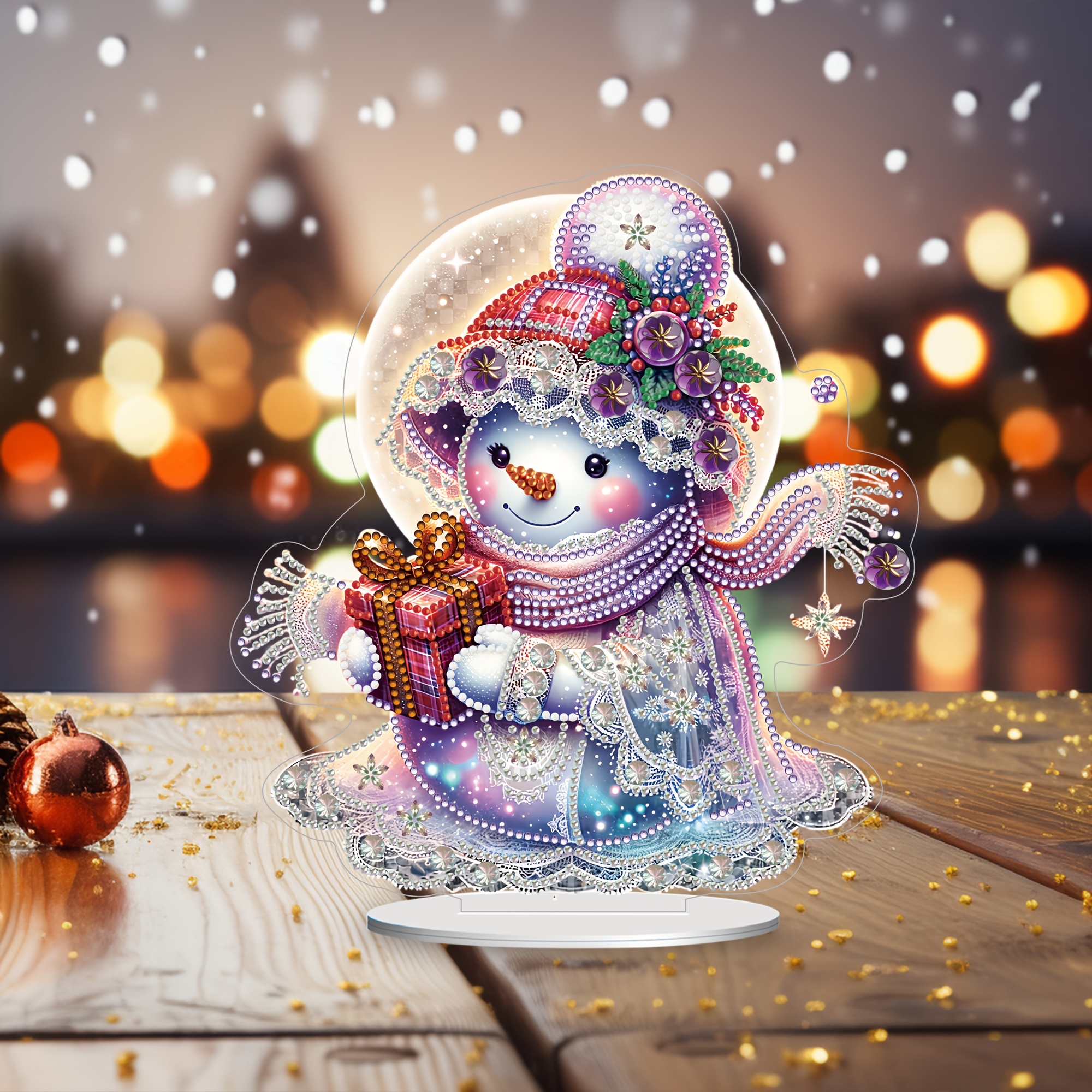 

[single-sided] Christmas Snowman Desktop Decoration, 5d Diy Special-shaped Crystal Diamond Painting Decoration, Mosaic Handicraft, Suitable For Home And Office Desktop Three-dimensional Decoration Art