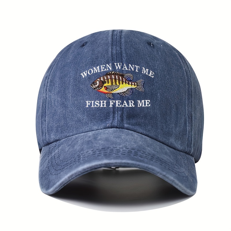 Women Want Fish Me Fear Me Embroidered Baseball Dad Hat, Funny Fishing Hat  Gift for Men Dad Uncle Friend Embroidered Dad Cap W/ Trout Salmon -   Norway