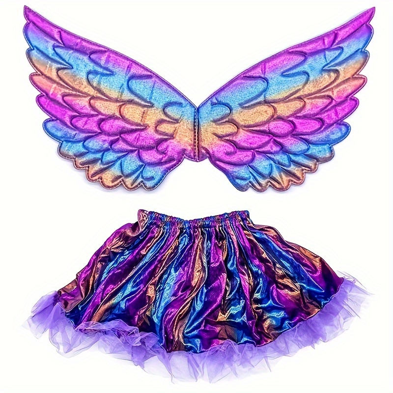 Unicorn Party Wings Rainbow Color Short Skirt Set Students - Temu