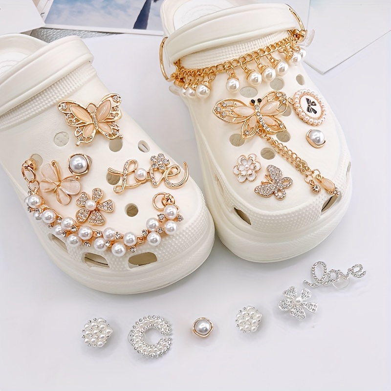 Luxurious Shiny Rhinestone Croc Charms Designer DIY Gem Pearl Flower Shoes  Decaration Jibb for Croc Clogs Boys Girls Women Gifts