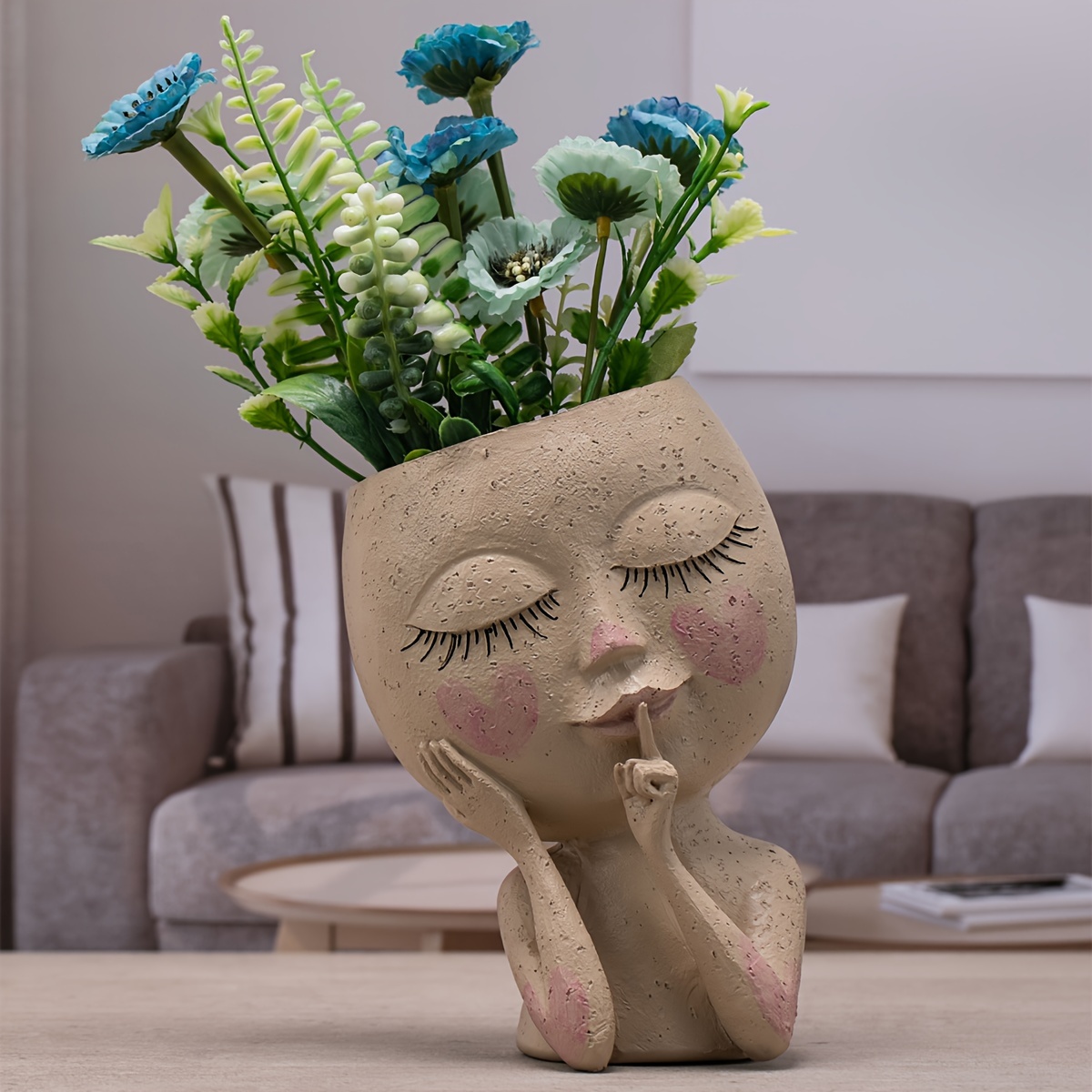 Creative Smile Face Resin Flower Pot Swing Planter Pot Indoor