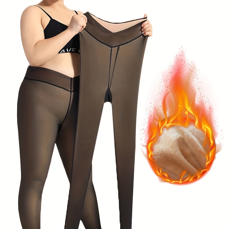 Medias con forro polar para mujer, con control de abdomen, medias opacas y  cálidas, térmicas de invierno, leggings de felpa de cintura alta