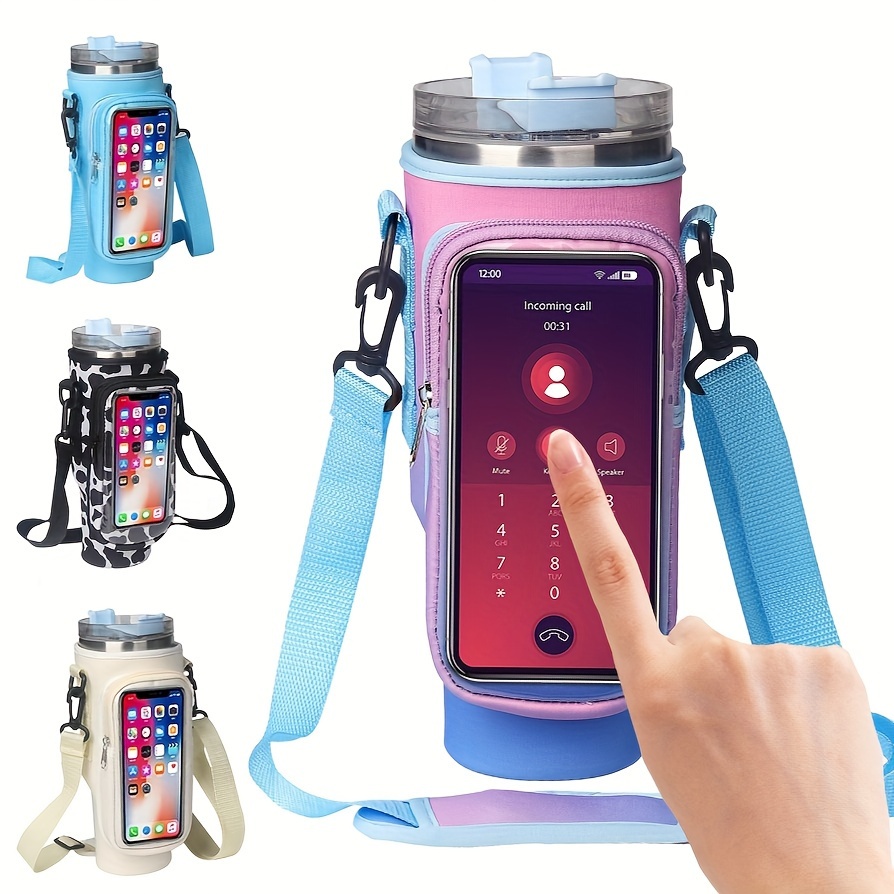 Water Bottle Cover Portable 40oz Water Bottle Sleeve Waterproof with  Adjustable Strap Phone Key Holder Jug Carrier