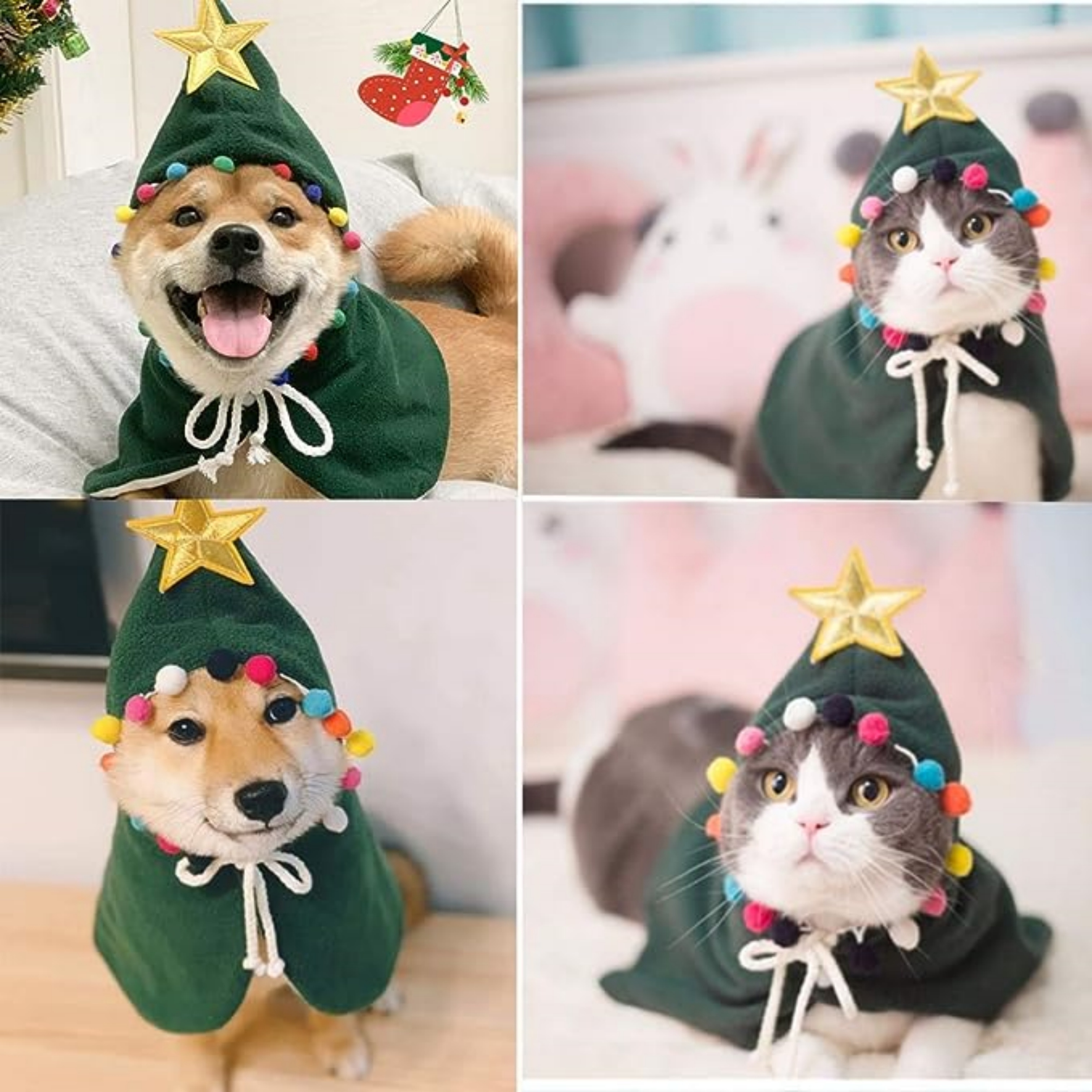 1pc ペットクリスマスコスチュームかわいい子犬マント星とポンポン付き