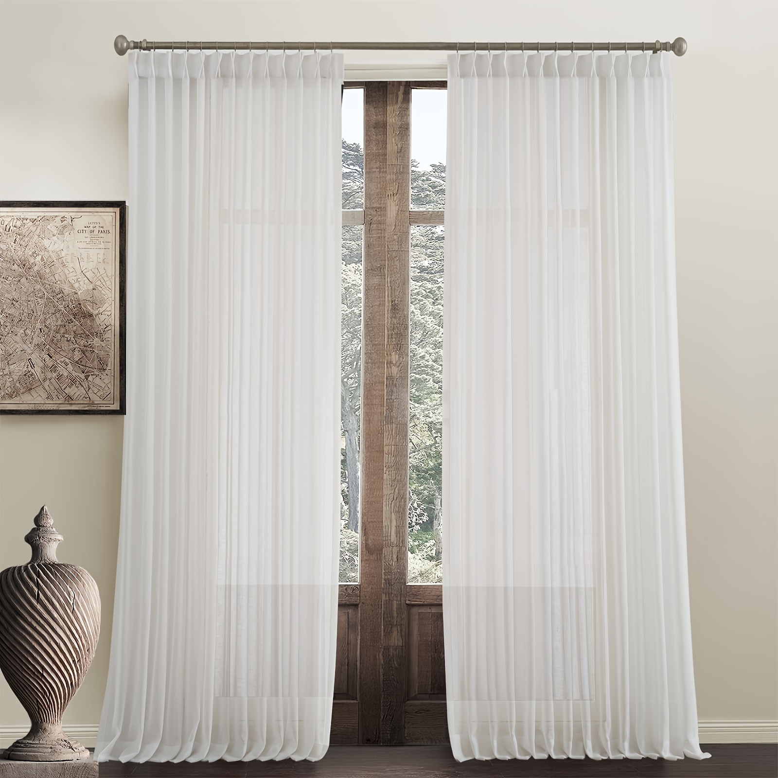 2 Panels Light Filtering Solid Color Semi Sheer Curtains - Temu