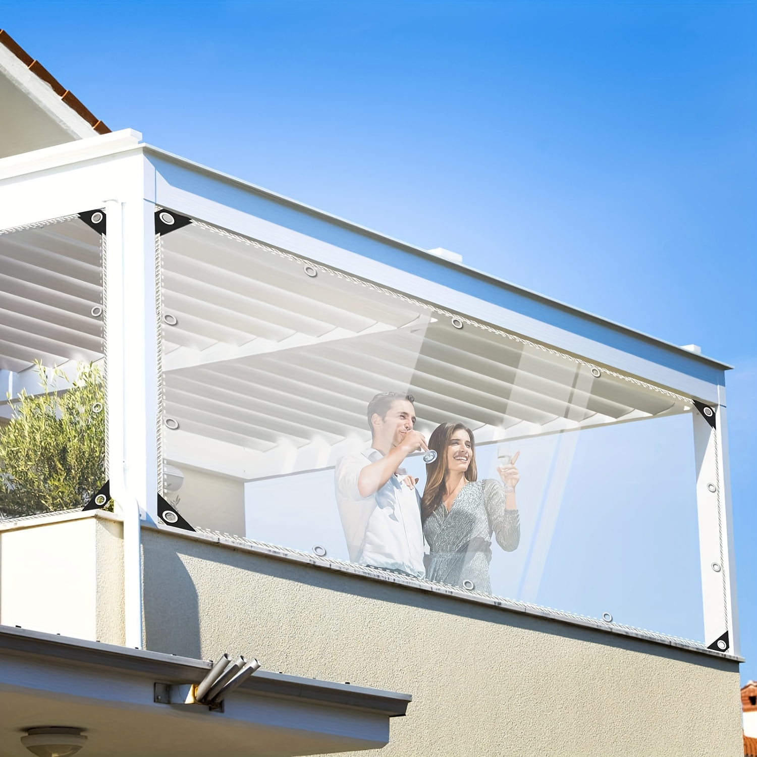 Lona transparente de PVC impermeable de 6.6 x 6.6 ft, con ojales, cubierta  gruesa para caravana, hoja de lona resistente para jardín, al aire libre