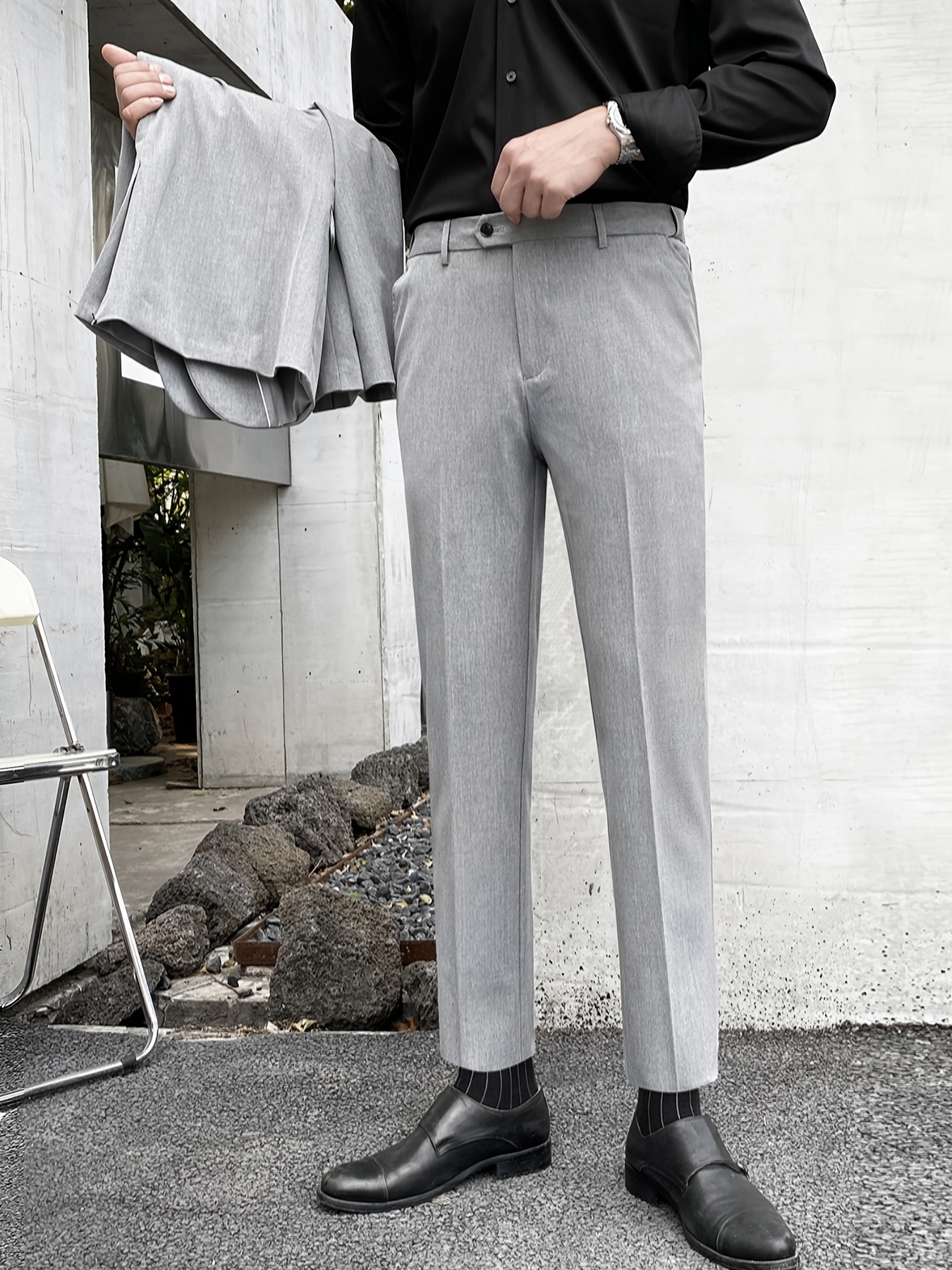 Men's Slim Fit Formal Dress Pants - Temu Canada