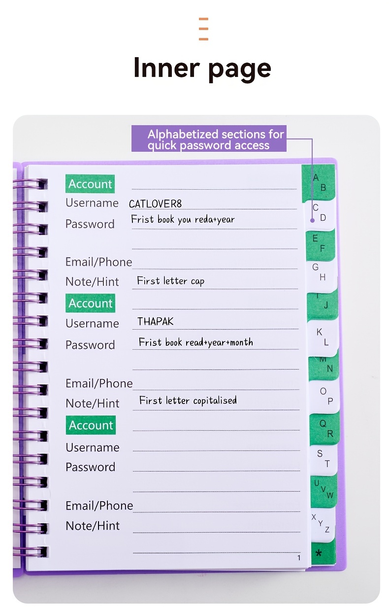  Spiral Password Book with Alphabetical Tab, 576 Entries  Internet Address Organizer for Online Login Details, 5.9x8.4in Password  Keepers, Untitled Password Notebook Large Print for Home or Office : Office  Products