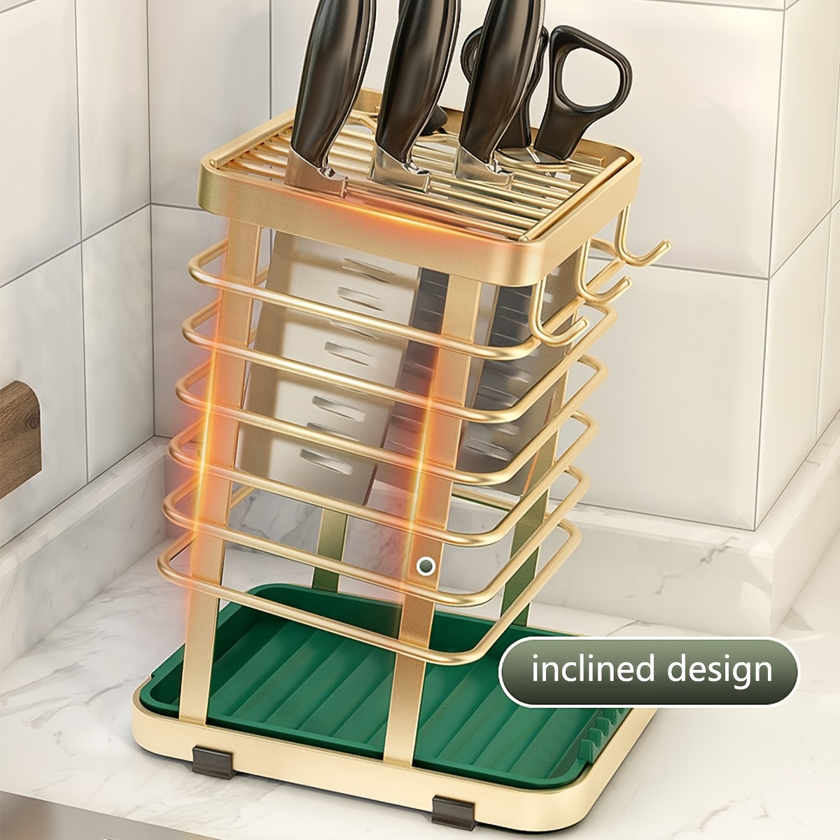 1pc steel knife holder kitchen rack home countertop cutting board rack cutting board knife integrated storage rack cutlery rack home kitchen accessories organize your knives and cutlery with ease countertop knife rack details 6