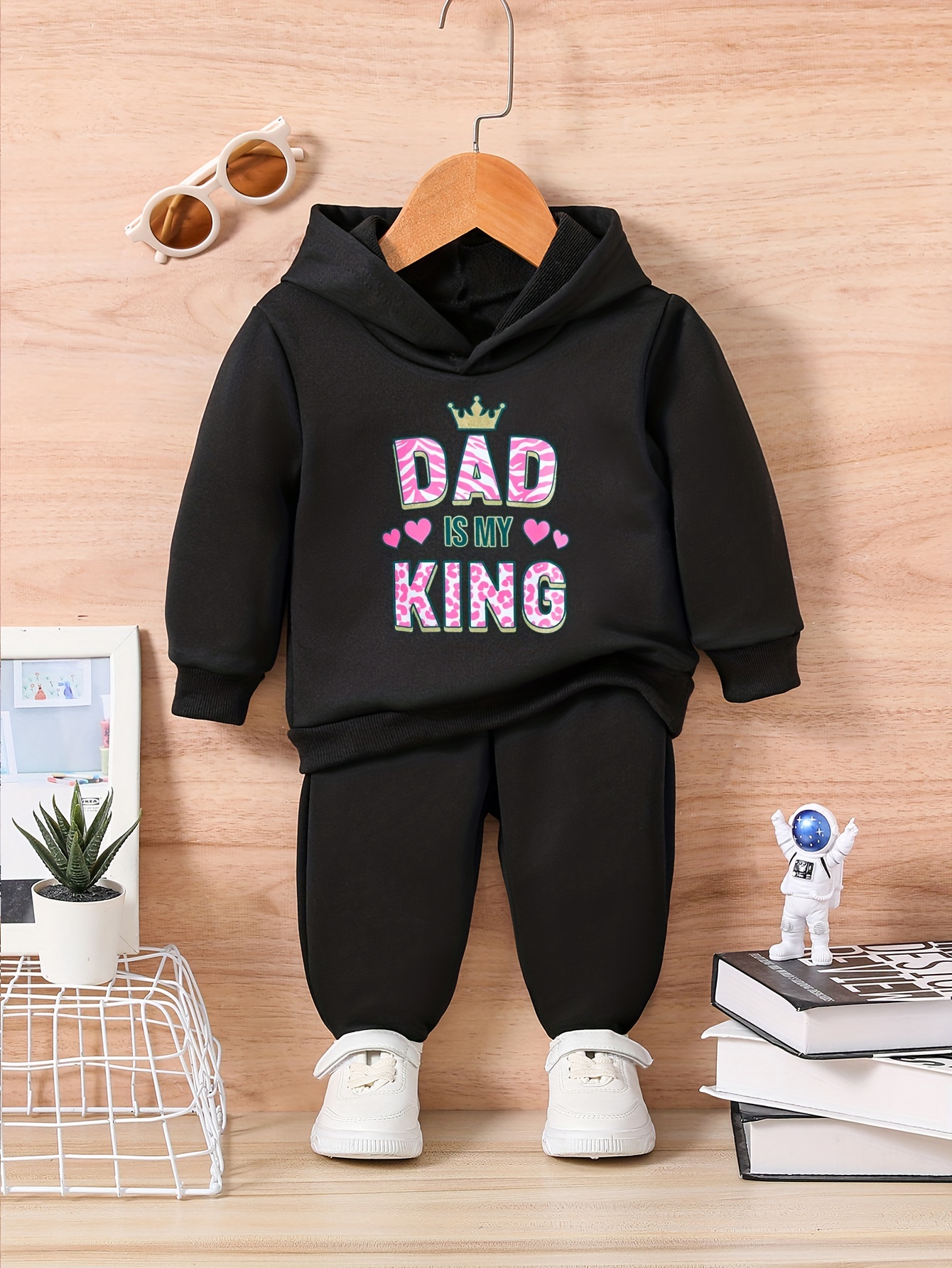 Girls Dad Is My King Print Hoodies + Solid Top + Jogger - Temu Austria