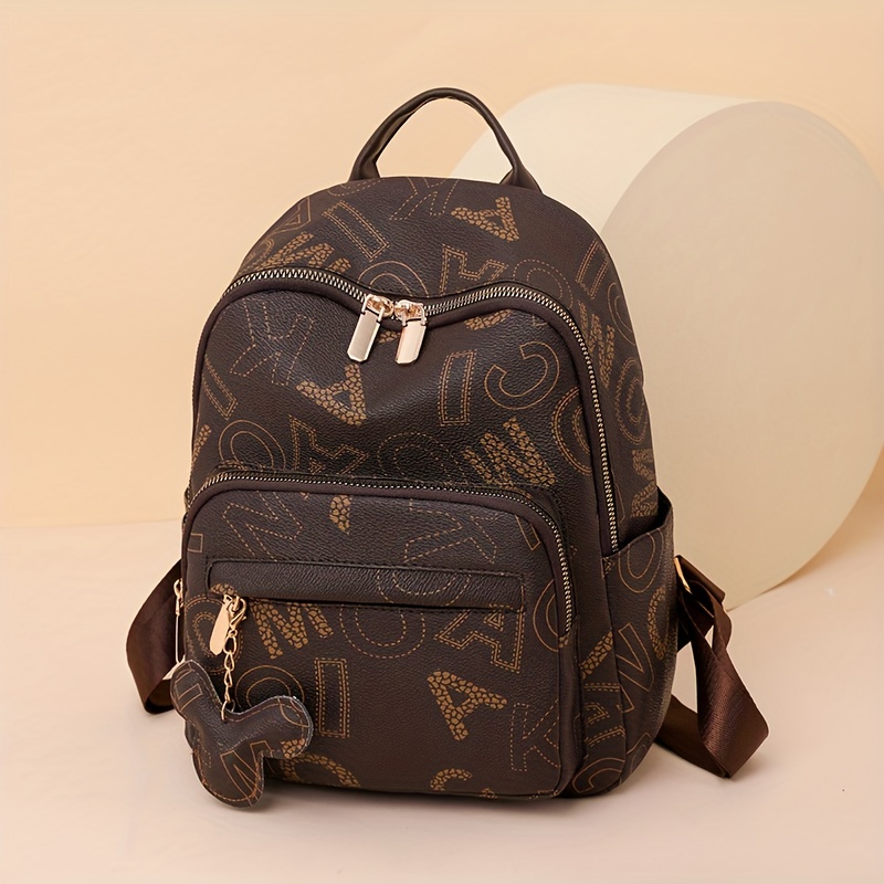 Vintage Letter Print Backpack Classic Zipper Storage Daypack Womens Alll  Match Bag For Travel Office - Bags & Luggage - Temu Bahrain