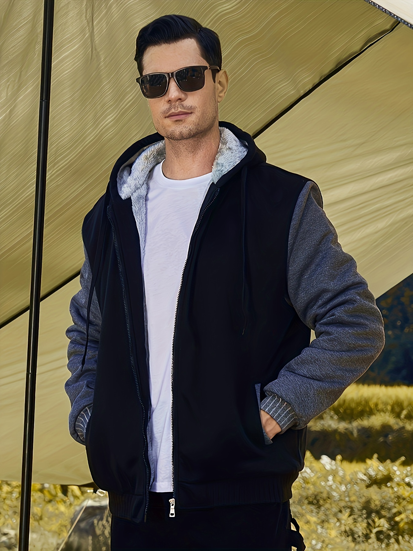 Men's Double-Sided Fleece Warm Hooded Zipper Casual Jacket Winter  Sweatshirt Fleece Sherpa Lined Hoodie Jackets