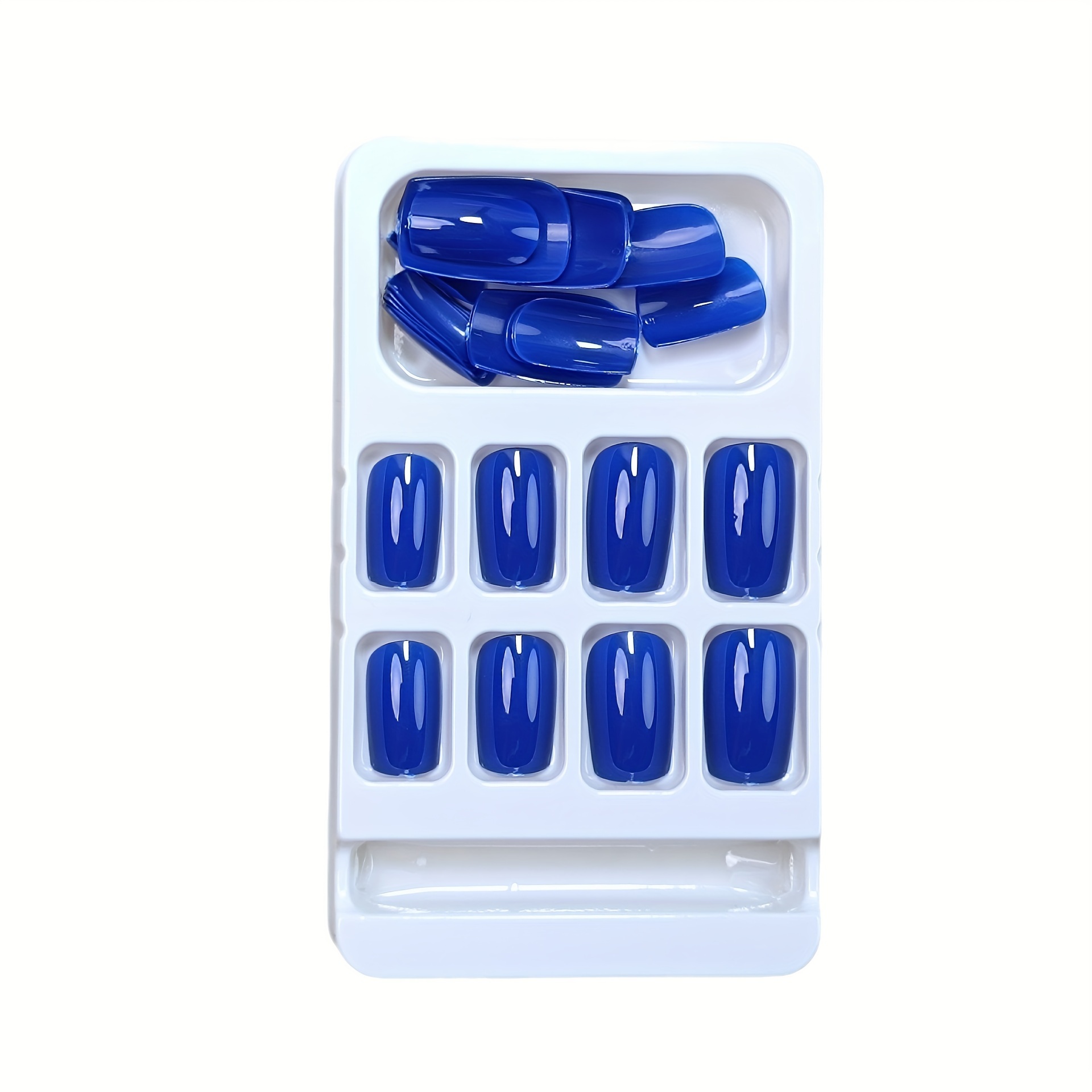 24pcs glossy medium square fake nails dark blue solid color full cover press on nails minimalist style false nails for women girls details 4